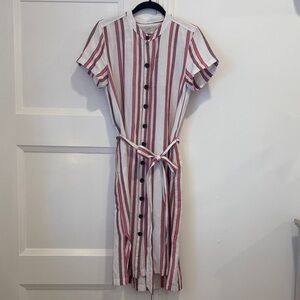 LOFT Pink and White Striped Midi Dress